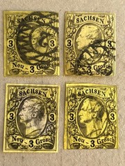 Saxony 12 / 1855-1860 3ng Black & Yellow King John I Stamps / Used