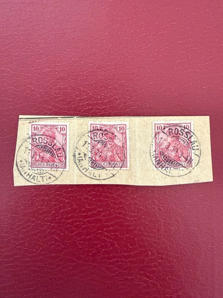 German Empire 1900 Germania Reichspost 10 Pfennig x3 on Piece Roßlau Anhalt Used