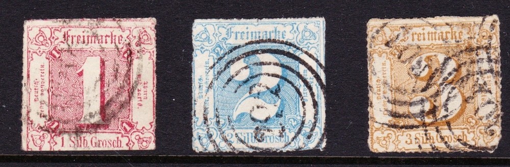 Thurn & Taxis Northern District 1865 Scott #24–26 USED – Rouletted Set – Classic