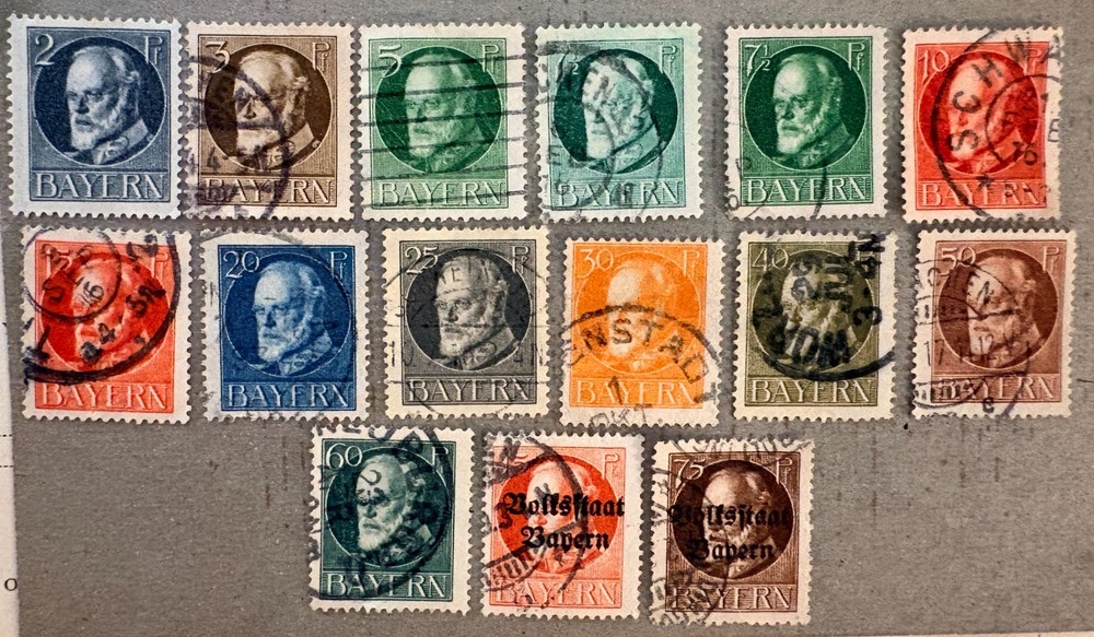 Bavaria 94-98, 100-107, 139, 148 / 1914-1920 King Ludwig III Stamps / Used