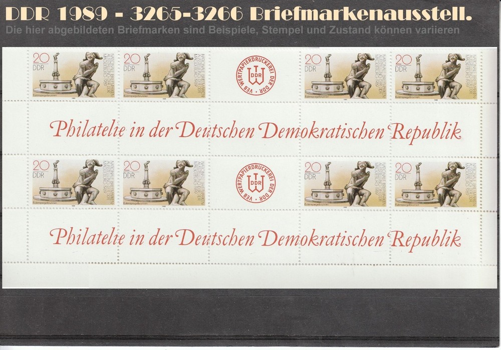 DDR 1989 Satz 8er-Block Briefmarkenausstellung 3265-3266 postfrisch ungestempelt