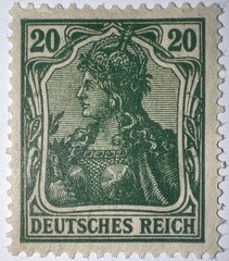 Travelstamps: 1920 Germany Stamps Scott #121 20PF Germania, Mint MOGH.