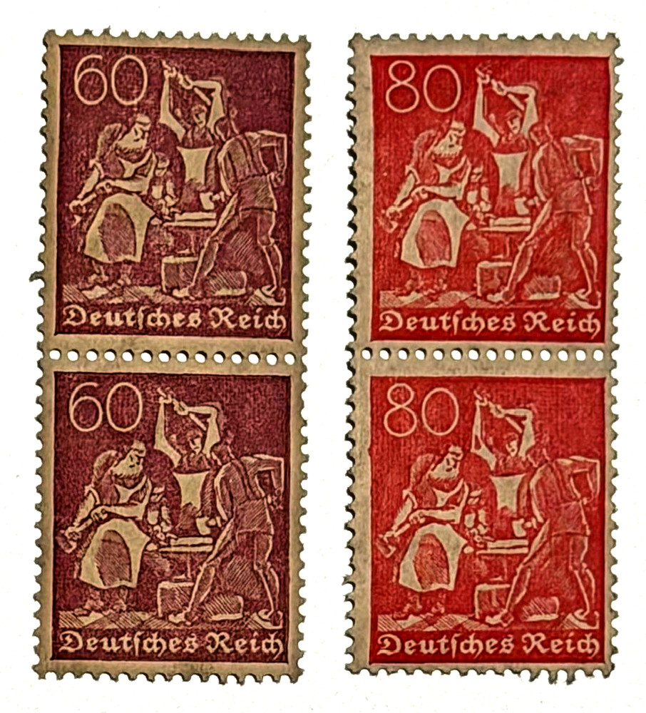 Germany Deutsches Reich 60 Pf & 80pf 1921 Mi. #184 & 186 pairs of each MNH