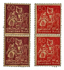 Germany Deutsches Reich 60 Pf & 80pf 1921 Mi. #184 & 186 pairs of each MNH
