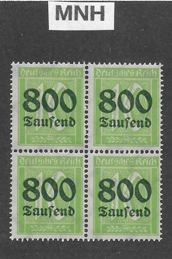 MNH stamp block Overprint 800K over PF10 Scott #262 Weimar German Republic 1923