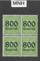 MNH stamp block Overprint 800K over PF10 Scott #262 Weimar German Republic 1923