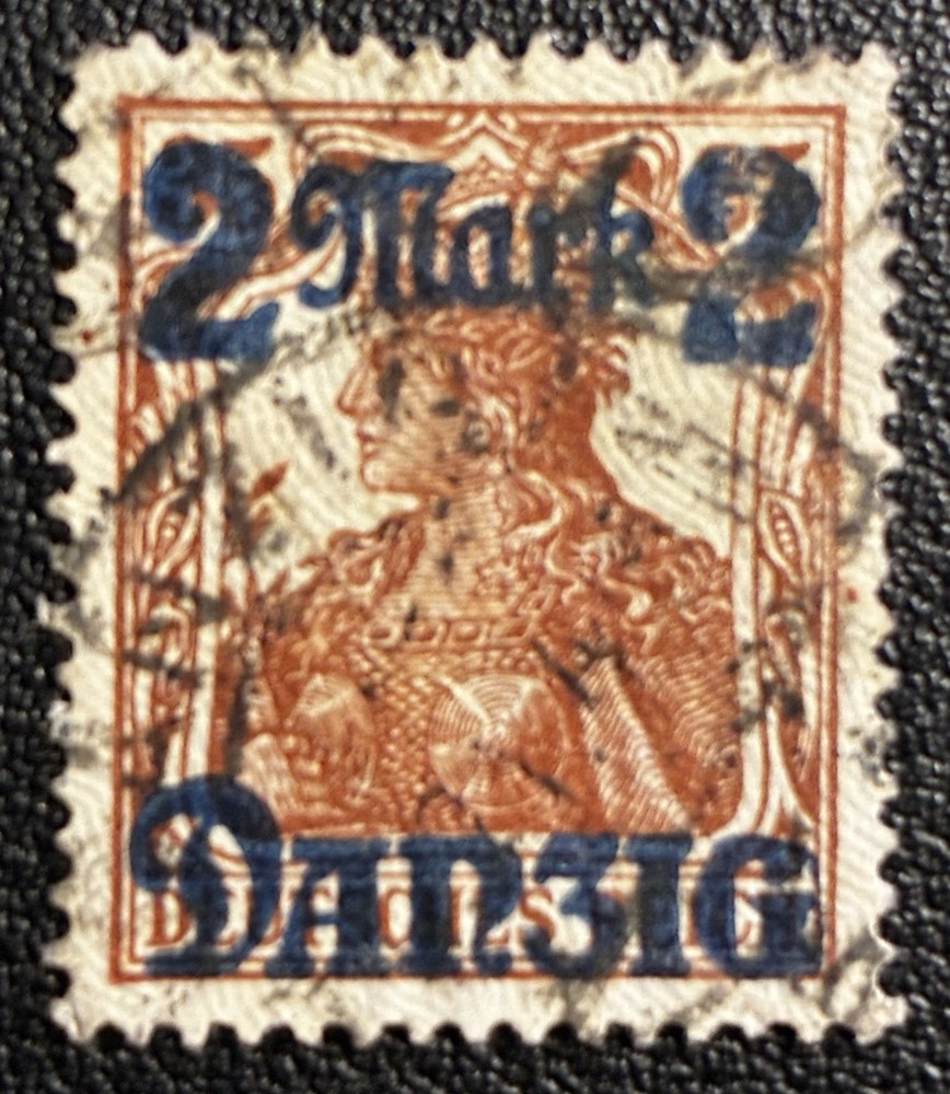 German – Danzig Stamp, Scott #27, 1920 2m on 35pf, WMK / Used