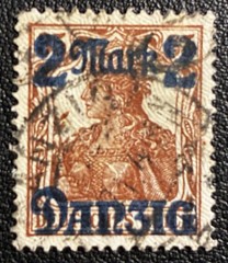 German – Danzig Stamp, Scott #27, 1920 2m on 35pf, WMK / Used