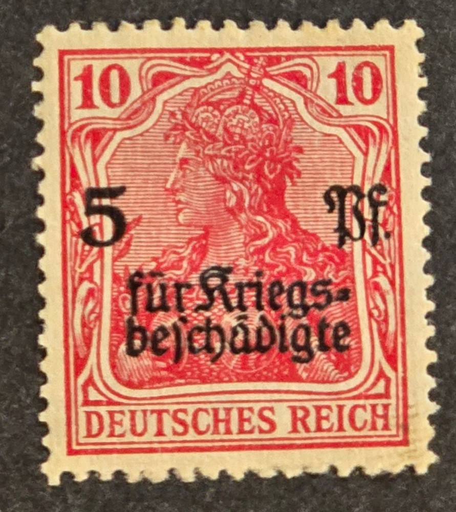 German Stamp 1919 5pf on 10pf Red Overprint Charity WWI War Veterans issue MH