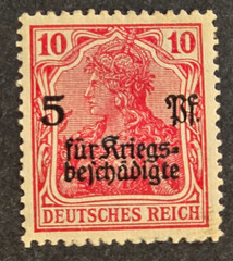 German Stamp 1919 5pf on 10pf Red Overprint Charity WWI War Veterans issue MH