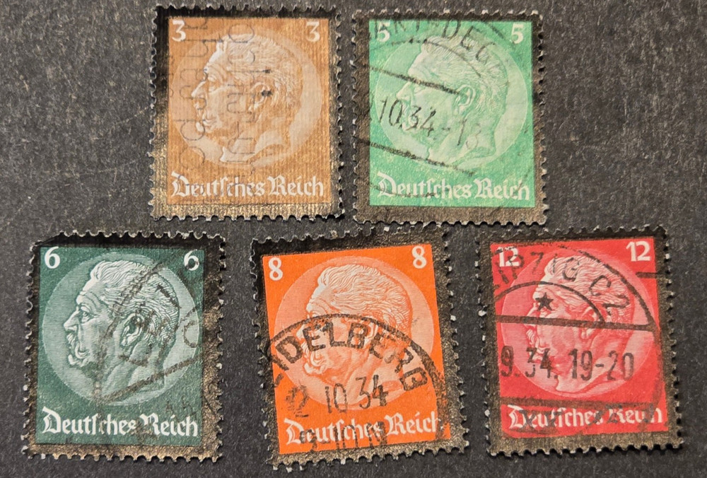 German Third Reich Hindenburg Definitive Stamp Lot 1920s–30s Used 5 Values