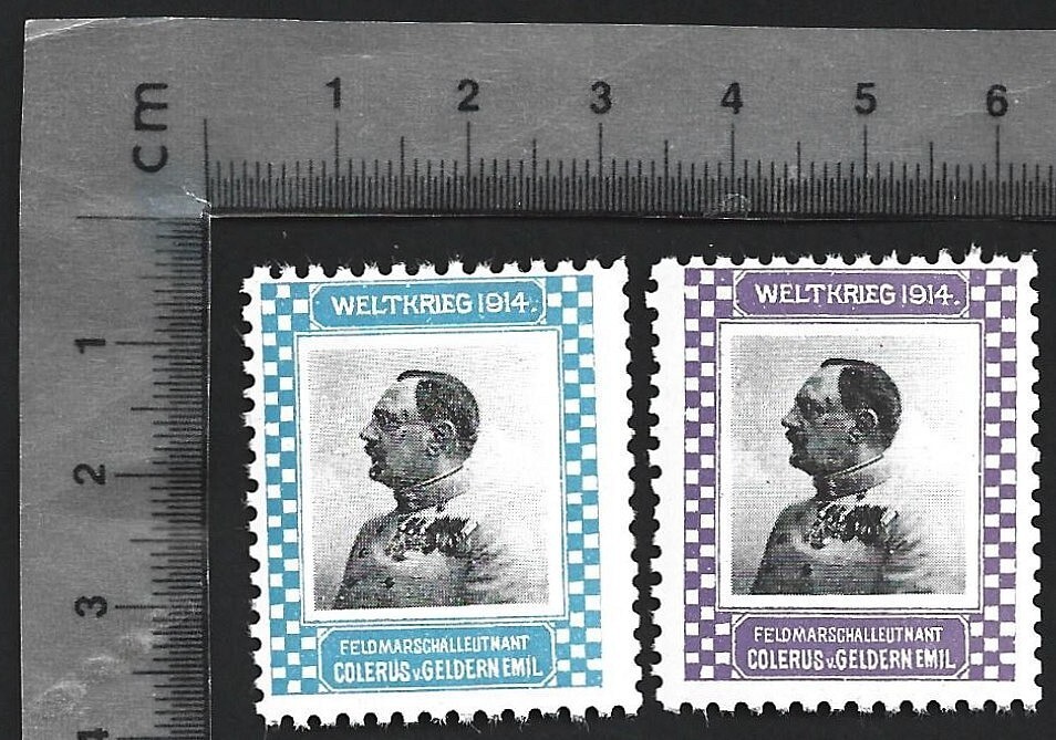 Germany WWI WELTKRIEG 1914 poster stamps (2) Lt Field Marshal v Geldern Emil MNH