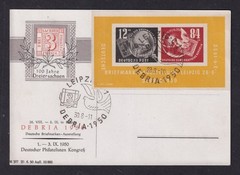 EAST GERMANY 1950 DEBRIA Miniature Sheet SG MSE29a on Commemorative Post Card