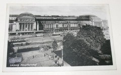 LEIPZIGER MESSE Event Postcard Leipzig Hbf, Fair 1947 with Mi. No. 965, 966