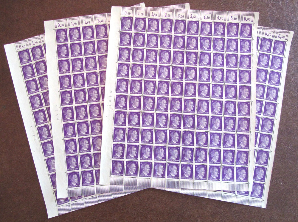 Deutsches 3rd Reich German Hitler 4 Full Sheet Stamps Hitler Head 6PF