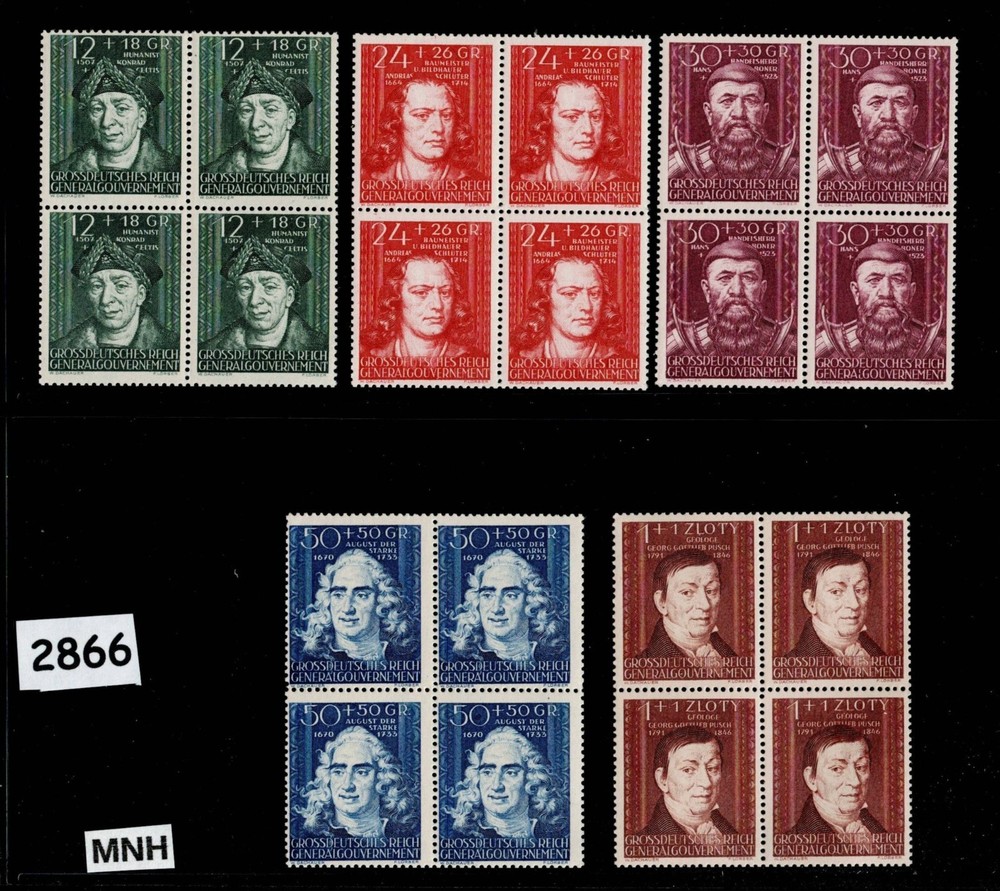 MNH stamp set B86-B40 1944 German occupation General Gov’t Poland WWII #2866
