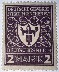 Travelstamps: Germany Stamp Sc 213 Mi 200 Sg 119 Arms of Munich – 2 Mark MOGNH
