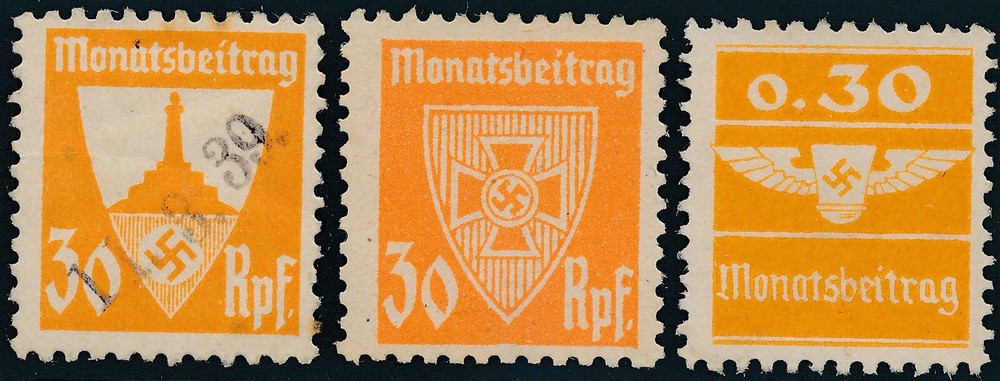 Stamp Germany Revenue WWII Fascism War Era Monatsbeitrag Shield Set Used
