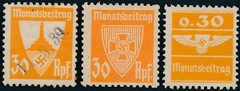 Stamp Germany Revenue WWII Fascism War Era Monatsbeitrag Shield Set Used