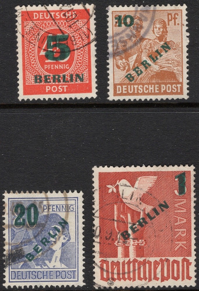 GERMANY-BERLIN 1949 SC. #9N64-7 5 PF TO 1 M SURCHARGED USED SET CAT $26.70