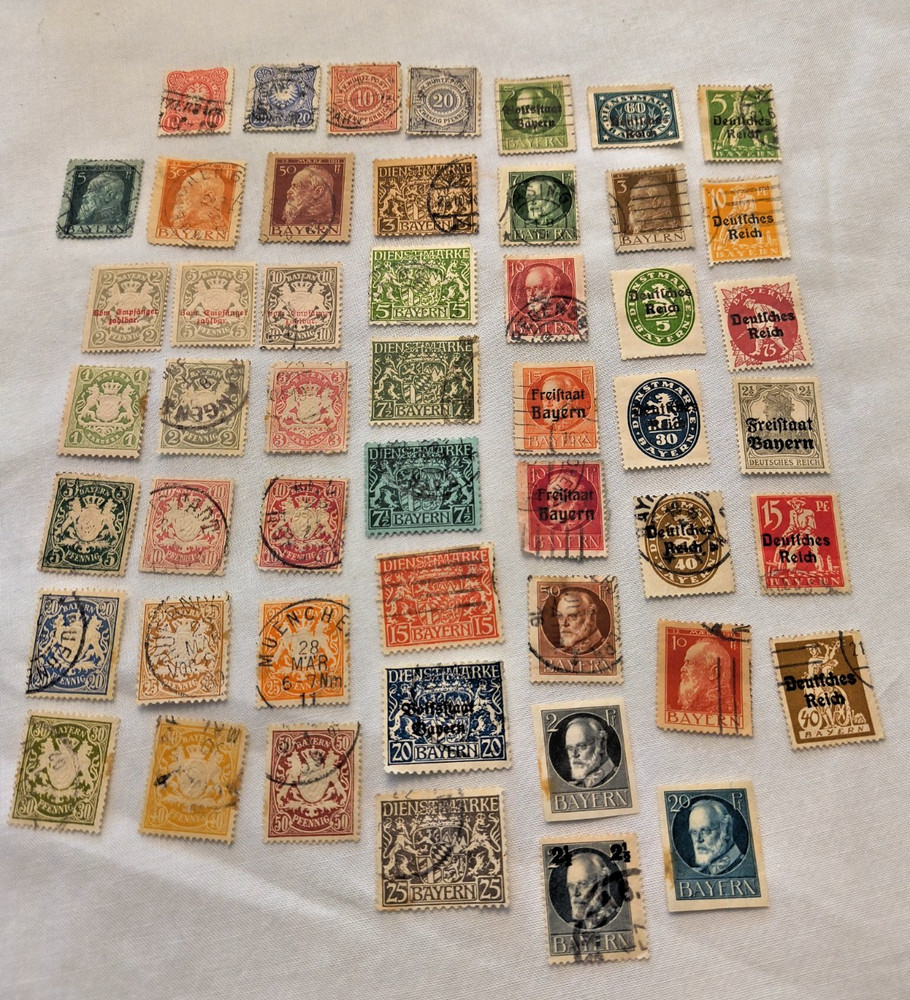 Fascinating Collection Of 50 Used Bavarian Stamps Germany Lot BAV