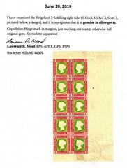 heligoland 2 schilling right side block of 10 #3 1867 rouletted 10 w cert