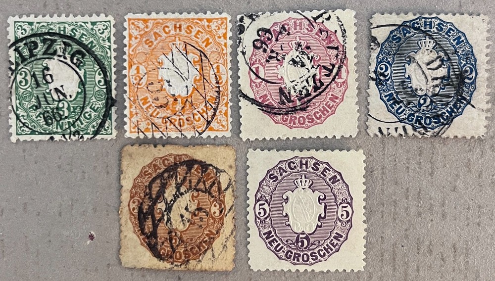 Saxony 15-20 / 1863 Embossed Arms Stamps / Complete Set / Used & Unused