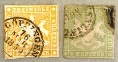 Wurttemberg 9-10 / 1857 Coat of Arms Embossed Stamps / Used