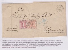 Thurn&Taxis 1863 mixed franked folded cover Oldendorf to Obernkirchen
