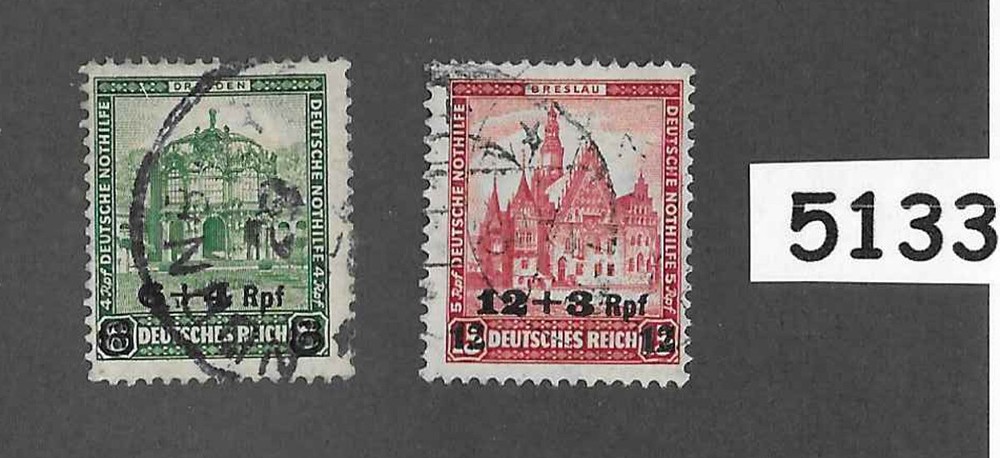 #5133 Used surcharge Stamp set B42 & B43 Overprinted in 1932 Weimar Germany
