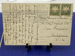 1908 Germany Bayern Munich Festsaal Postcard to San Francisco, CA stamp error ?