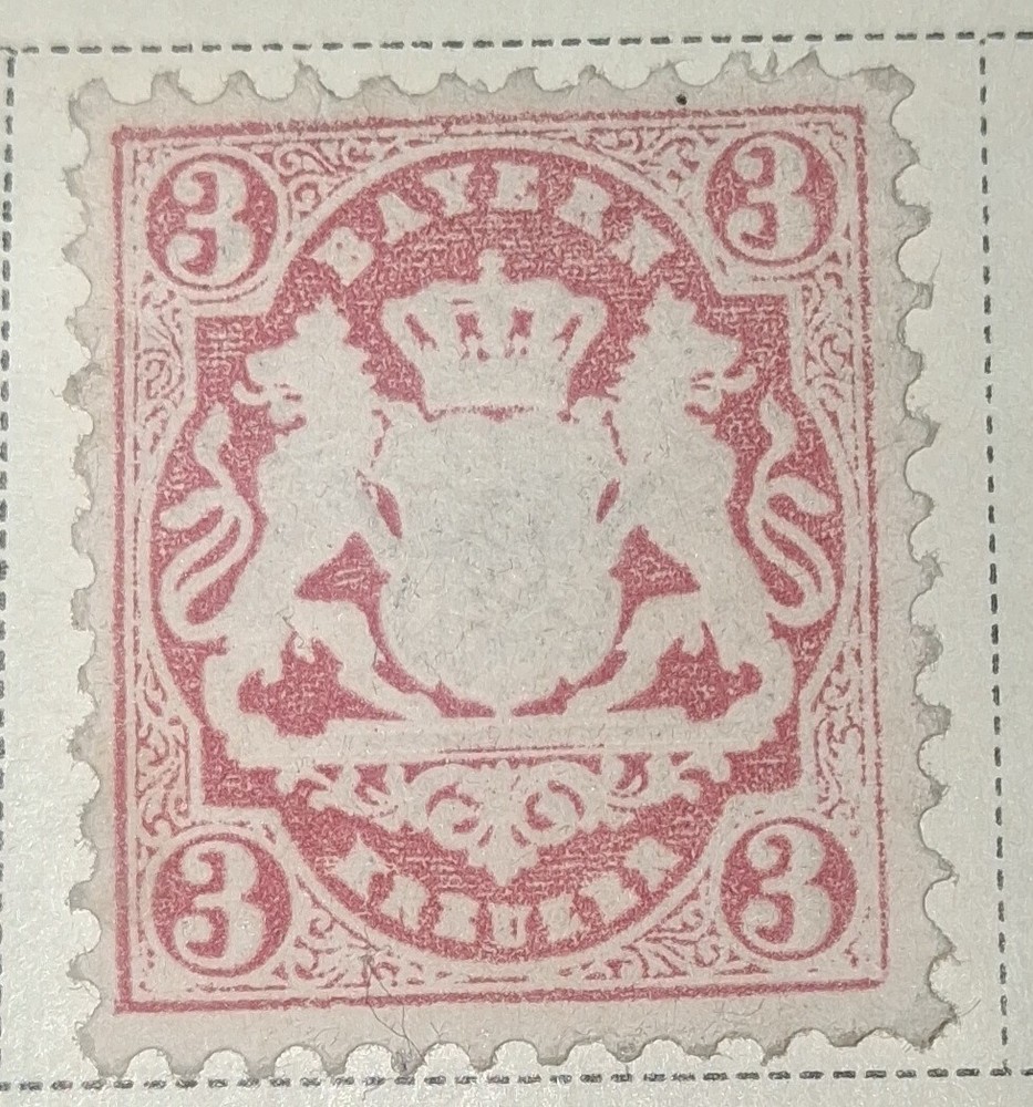 BAVARIA 3 CARMINE POSTAGE STAMP GERMANY & COLONIES NATIONAL EMBLEMS