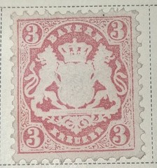 BAVARIA 3 CARMINE POSTAGE STAMP GERMANY & COLONIES NATIONAL EMBLEMS