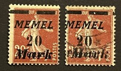 Travelstamps- MEMEL TERRITORY Mi 109 – 1922 German Reich OP 20m/20c Used & MNG