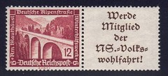 Germany – 1936 ZdMiNr W111, A11.1 label (R) se-tenant with 12pf Alpine road,