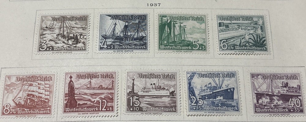 Germany Mi.#651-9, Sc.#B107-15 1937 3rd Reich Ship Boat Steamer Shipwreck MLH/VF
