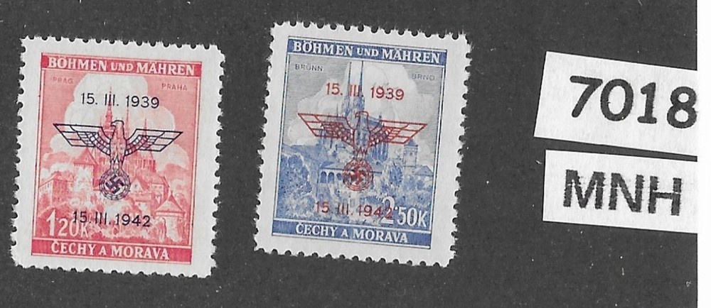 #7018 MNH set Sc 60-61 Overprint 1939-1942 Anniversary WWII Occupation of BaM
