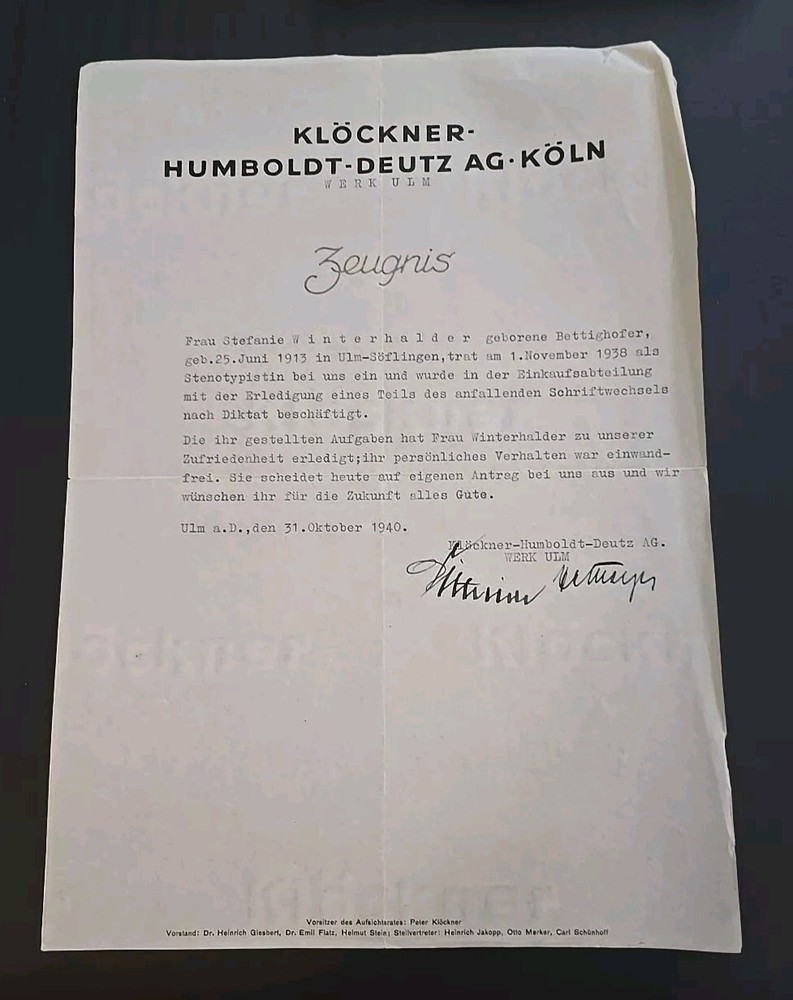 WW2 WWII German Third Reich Employment Recommendation Document Letter 1937