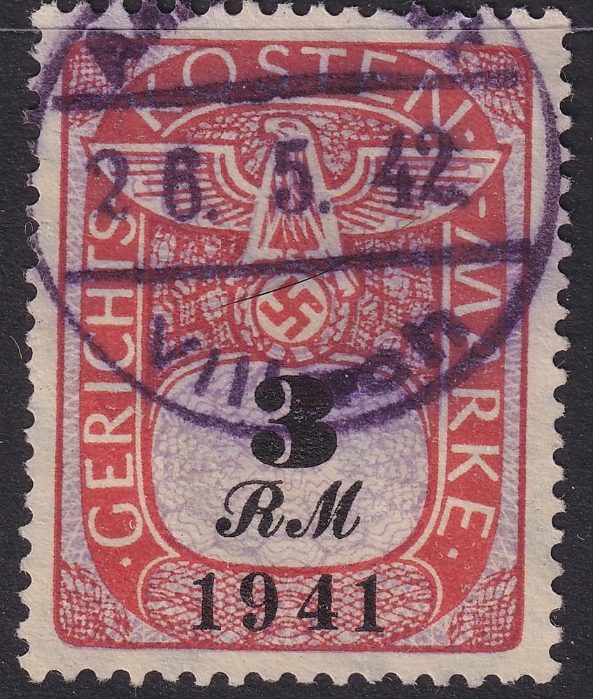 Stamp Germany Poland Revenue WWII Court Document Fee 1941 3 RM Used
