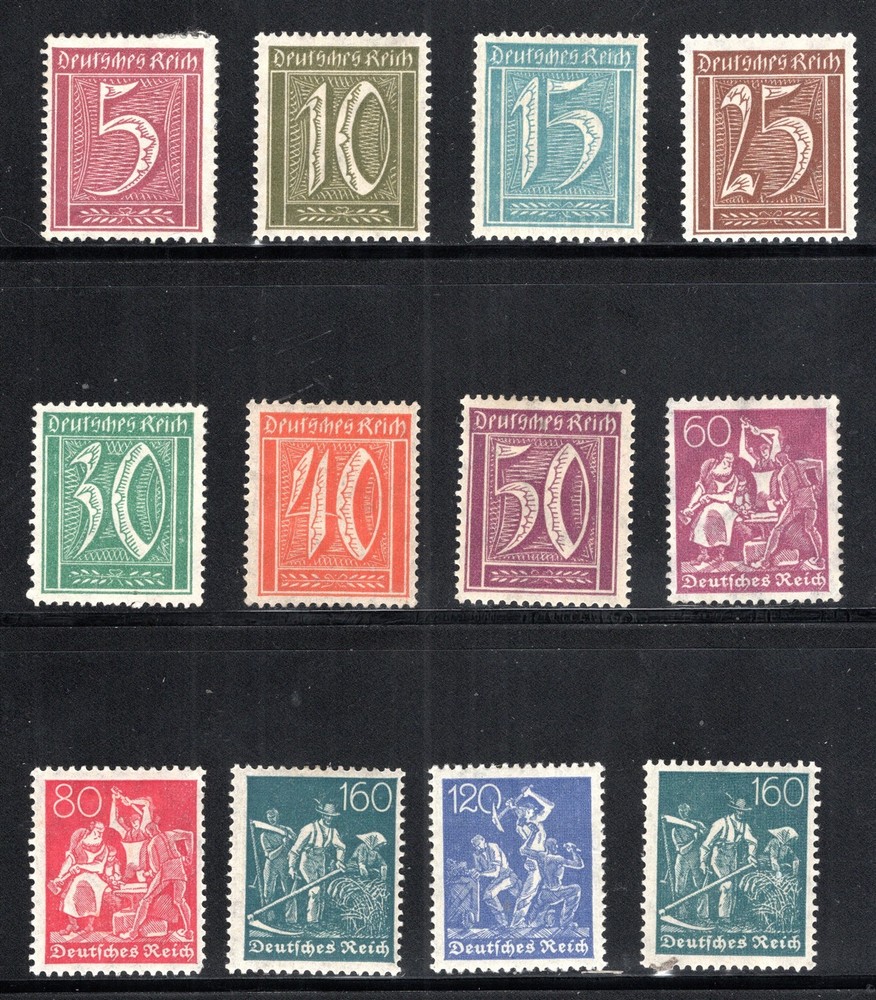 Germany Stamp Scott #137-149, 5pf to 160pf, Partial Set of 12, MLH
