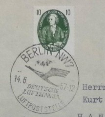 Germany Air Mail Stamp Cover Berlin Lufthansa Cancel 14.6.57 Multi-Color
