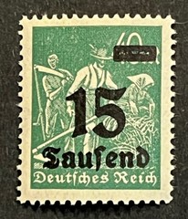 Travelstamps; 1923 Germany OP Stamp #279 – 15 Tausend on 40m Farming Mint MNH OG