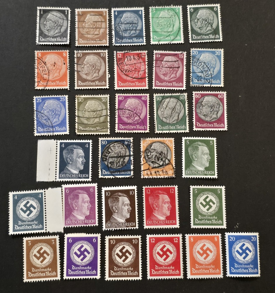 WW2 Nazi German Third Reich NSDAP Hindenburg Set w Swastika + Hitler Head Stamps