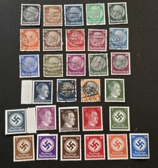 WW2 Nazi German Third Reich NSDAP Hindenburg Set w Swastika + Hitler Head Stamps