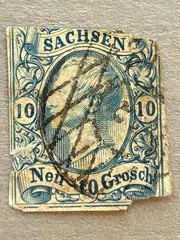 Saxony 14 / 1855-1860 10ng King John I Stamp / Used / Faults