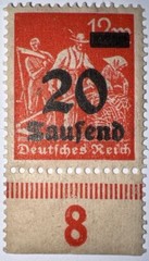 Travelstamps: 1923 Germany Stamps 20 Saufend on 12M, OP, MOGNH Never Hinged