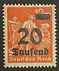 Travelstamps: 1923 Germany DR Deutches Reich Mi #280 Hyperinflation 20,000 MNHOG