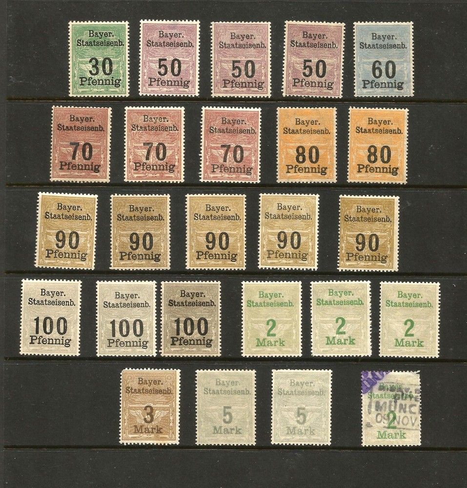 GERMANY old back of the book, Bayer. Staatseisenb stamps, 24 mint, 1 used