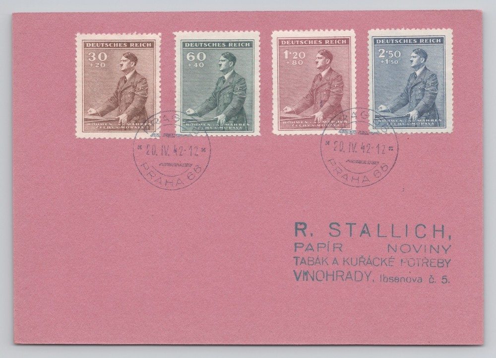 Philatelic Card 1942 Bohemia Moravia First Day Cancel Prague Leader Birthday