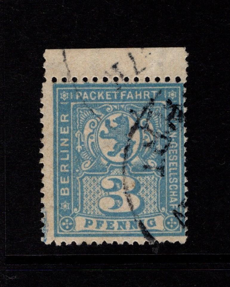 Germany Late 1890s 3p Brt Blue Berlin Private Post Used / Top Margin – S58686